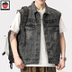 AEMAPE蘋(píng)果牛仔馬甲男士外套歐美潮流春秋大口袋無(wú)袖上衣服潮牌背心馬夾 9217#復古灰 L（建議130 150斤）