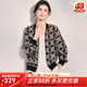 金菊【桑蠶絲100%】2025春季棒球服拉鏈開衫印花通勤真絲薄外套女上衣 黑底白菱格 XL