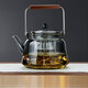 綠昌明 茶壺玻璃耐熱加厚蒸煮一體茶壺茶具泡茶器過(guò)濾內膽可加熱玻璃壺 韻雅蒸煮提梁茶壺 墨色1060ML