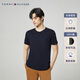 TOMMY HILFIGER【重工刺繡】夏男女平紋針織純棉潮流簽字體刺繡短袖上衣T恤02365 藏青色DW5 L (推薦：150-165斤)