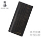 金狐貍女士錢(qián)包 薄款卡包時(shí)尚簡(jiǎn)約多卡位長(cháng)款牛皮錢(qián)夾兩折 十字紋黑色薄款(帶暗扣) 6A1