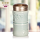 乾唐軒活瓷杯小竹報平安隨身杯單層帶蓋陶瓷水杯子竹節辦公室喝水杯子 薄荷綠
