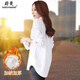 蔚曼（Veevmand）中長(zhǎng)款白襯衣女100%棉純棉襯衫長(zhǎng)袖外穿春秋裝新款打底內(nèi)搭女上衣 白色加絨(冬款) S