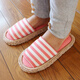 FuKuEn家居日式拖鞋 靜音情侶棉拖鞋藍色粉色條紋保暖靜音柔軟棉拖鞋 兒童開(kāi)口粉色【24-26碼】