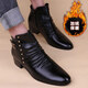 YDL 新款男士韓版尖頭皮靴 英倫黑色短靴發(fā)型師潮男靴子冬季 青年 黑色加絨內增高 39
