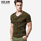 續點(diǎn) t恤 男 短袖夏季棉質(zhì)休閑迷彩t恤純棉上衣貼身訓練服打底衫修身 V領(lǐng)迷彩 XL(70KG)