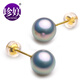 珍媄海水珍珠耳釘女 18K金日本akoya珍珠 簡(jiǎn)約百搭正圓強光珍珠耳釘 G18K黃耳針8.5-9MM銀灰藍