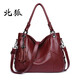 北狐中老年女包大容量包軟皮單肩手提包牛皮流蘇新款歐美時(shí)尚媽媽包百 酒紅色