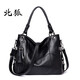 北狐中老年女包大容量包軟皮單肩手提包牛皮流蘇新款歐美時(shí)尚媽媽包百 黑色