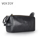 VOYJOY維至洗漱包男高品質(zhì)雙拉鏈皮革便攜手拎收納包出差旅行用品包T575 云墨黑(超纖皮）