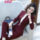 安依蓮小西裝外套女2024春秋款職業(yè)裝女裝套裝休閑時(shí)尚白領(lǐng)正裝工作服 酒紅外套+褲子 XL
