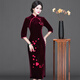 華族經(jīng)典金絲絨旗袍中長(cháng)款修身顯瘦改良高貴宴會(huì )旗袍連衣裙冬 棗紅 M