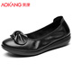 奧康女鞋春秋新款單鞋圓頭中老年媽媽鞋真皮軟底舒適中年女鞋 黑色 37