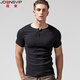 簡(jiǎn)束緊身短袖t恤男亨利領(lǐng)純色棉質(zhì)修身緊身T恤夏季美式休閑開(kāi)領(lǐng)打底衫 黑色 XL （65-73kg左右）