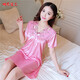 岱銘軒 睡裙女夏季短袖冰絲性感睡衣女夏天絲質(zhì)中裙公主家居服 JRE 219#深粉色 均碼（適合體重80-145斤）