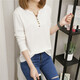 妃麗慕尚（FEILIMUSHANG）長(cháng)袖T恤女外穿上衣2025春秋季新款韓版女裝寬松顯瘦藏肉打底衫潮 81-4扣小V領(lǐng)-白色 XL 建議120-130斤