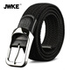JWKE韓版編織腰帶男士帆布皮帶休閑百搭針扣彈力松緊青年學(xué)生牛仔褲帶 黑色 110cm 建議體重131-160斤