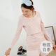 米度麗哺乳衣外出長袖上衣春夏裝時尚產(chǎn)后喂奶衣秋裝打底衫哺乳T恤春夏 長袖款-粉底白條 L碼（建議100-140斤左右）