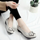 恒有福真皮淺口單鞋2025年春秋款百搭豆豆鞋坡跟女鞋平底軟底中跟媽媽鞋 銀灰 40