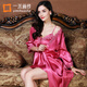 一米畫(huà)紗仿 真絲睡衣女春秋吊帶睡裙夏天冰絲睡袍女士性感桑蠶絲絲綢套裝 橡皮紅 XL