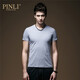 PINLI品立純色T恤男短袖夏季新款時(shí)尚修身V領(lǐng)打底衫潮T002 灰色 XL 180（建議咨詢(xún)客服尺碼后下單）