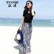 TUOSE連衣裙2023夏季新款雪紡波西米亞修身顯瘦不規則海邊度假沙灘長(cháng)裙 幾何套裝（不露臍款） XL
