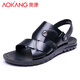 奧康新款涼鞋男夏季潮流休閑沙灘鞋韓版男士涼拖鞋軟底 新款黑色185739076 42