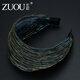 左歐（Zuoou）左歐寬邊發(fā)箍發(fā)飾韓版布藝帶齒防滑發(fā)卡女頭飾蕾絲發(fā)帶頭箍 孔雀藍(lán)
