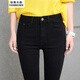 獅子聰2025冬季新款高腰牛仔褲女九分褲韓版黑色彈力小腳鉛筆褲子 黑色 27