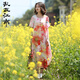 亂在江南民族風(fēng)印花連衣裙短袖夏裝新款寬松女裝舒適柔軟氣質(zhì)飄逸長(cháng)裙 花色 L