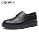 CROWN男鞋（CROWN）男士皮鞋布洛克雕花牛皮革正裝男鞋商務(wù)休閑鞋厚底 黑色 42