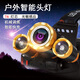 神魚 強光頭燈LED感應(yīng)超亮遠(yuǎn)可充電戶外家用頭戴式變焦調(diào)焦夜釣魚燈 三頭白光+感應(yīng) 兩電續(xù)航30小時
