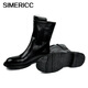 SIMERICC牛皮馬靴男羊皮毛一體保暖中短款馬術(shù)靴騎士摩托馬丁靴切爾西CZ20 黑色皮里 41 (255mm)