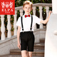 ELPA六一兒童演出服男童女童背帶褲套裝校服學(xué)生大合唱表演服朗誦禮服 黑色背帶短袖短褲5件套 130 碼 身高120-130cm 重46-50斤