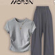 紀柏2026夏季新款女裝套裝兩件套純棉韓版女正肩T恤短袖高端洋氣寬松 灰色上衣【單件】 S 建議【80-95斤】