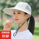 大檐沿太陽帽子女夏天遮陽帽騎車防風(fēng)薄透氣遮臉防曬帽出游涼帽子 米  色 可調(diào)節(jié)