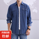 工地電焊工防燙耐磨工作服棉質(zhì)襯衫男春夏新款長袖牛仔外套上衣男 牛仔襯衫深藍(lán) 2XL XXL（建議140-15f