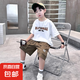 男童夏裝套裝夏季2025新款兒童短袖男孩酷帥中大童夏款潮帥氣時髦 HX-套裝248【白色套裝】 140