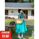 多巴胺小眾飛飛袖連衣裙女夏季2025新款高級感寬松褶皺中長款裙子 天藍(lán)色 S