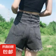 2025春夏新款韓版牛仔短褲女高腰大碼寬松顯瘦a字闊腿褲熱褲DM 壹站555深灰色 2XL
