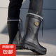 歐美高檔新款雨鞋男士防水防滑工作膠鞋耐磨軟底釣魚雨靴束口水鞋 黑色加防水口不可拆 42