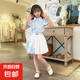 女童夏裝套裝2025新款韓版夏季女孩襯衣洋氣短裙子兒童夏款兩件套 藍色套裝 薄款 160
