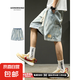 牛仔短褲男夏季薄款潮牌直筒寬松休閑短褲男日系復(fù)古工裝五分褲男 藍(lán)色 L