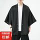 左斯客中國風(fēng)薄外套男裝漢服夏季開衫防棉麻寬松道袍和服純色亞麻 黑色 2XL