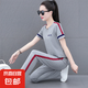 純棉短袖大碼運(yùn)動(dòng)套裝女2025新款夏季女士高檔運(yùn)動(dòng)服圓領(lǐng)休閑服 灰色 套裝 2XL 建議125到140斤