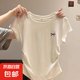 女童純棉短袖t恤夏季薄款中大童洋氣刺繡蝴蝶結(jié)寶寶圓領(lǐng)彈力上衣 白色 160