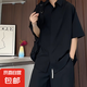 黑色襯衫男短袖夏季寬松高級(jí)垂感痞帥休閑冰絲黑襯衣男士外套 黑色 XL 建議(115-130斤)
