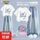 史努比（SNOOPY）女童夏裝套裝2025新款時尚甜酷風(fēng)女大童短袖兒童 淡顏花努比白+純色牛仔淺藍(lán) 160