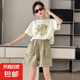 女童套裝2025夏季新款中大童洋氣短袖t恤夏裝網(wǎng)紅炸街兒童裝短褲 HX-套裝297【綠色套裝】 150