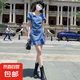 減齡氣質(zhì)荷葉邊牛仔連衣裙女2025夏季薄款大碼收腰顯瘦短裙胖妹妹 藍(lán)色泡泡袖牛仔連衣短裙單件 2XL